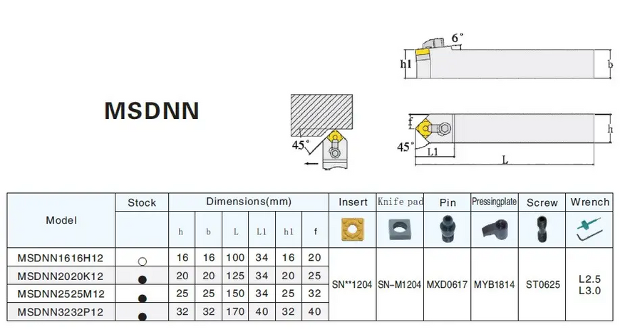 MSDNN2020K12 Längsdrehmeißel (Drehmeißelhalter)