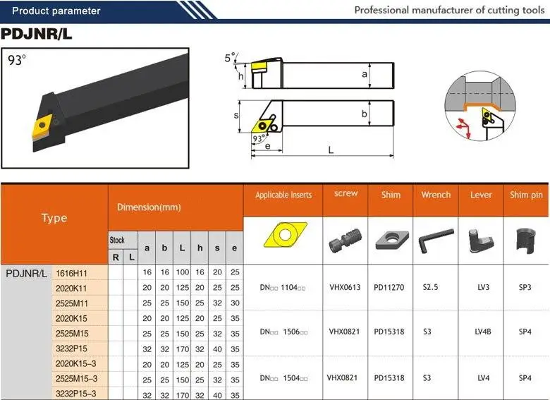 PDJNR2020K15 Rechtsdrehender Längsdrehmeißel (Halter)